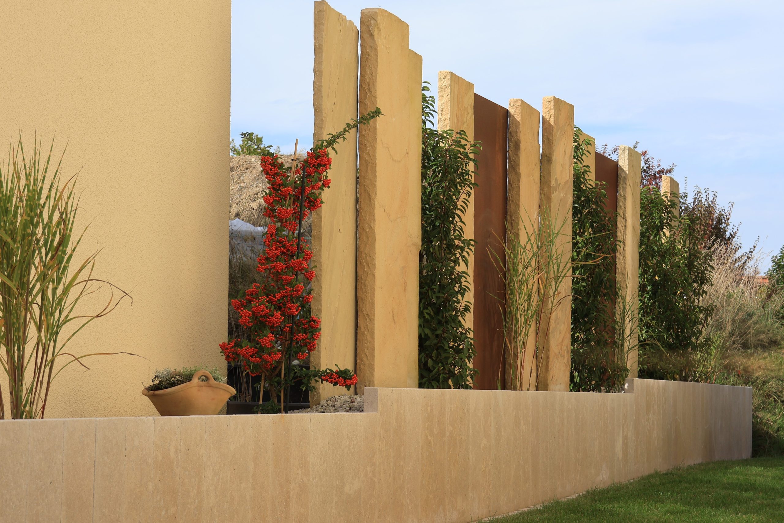 Sandstein Sichtschutzplatte Mint (Lemon) – Bild 4